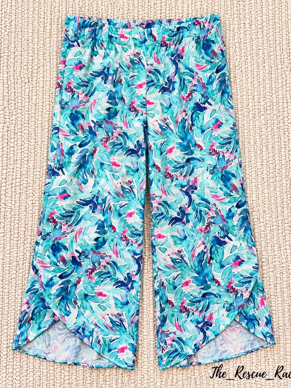 Island Collection Palazzo Pants Womens Small Tropical Floral Wide Leg Cross hem